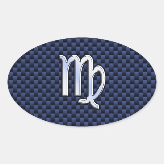 Virgo Zodiac Silver Sign Blue Carbon Fibre Print Ovaler Aufkleber (Vorderseite)