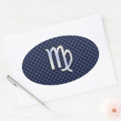 Virgo Zodiac Silver Sign Blue Carbon Fibre Print Ovaler Aufkleber (Umschlag)