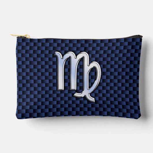 Virgo Zodiac Silver Sign Blue Carbon Fibre Print Zubehörtasche (Vorderseite)