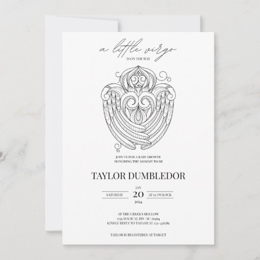 Virgo Zodiac Star Sign Astrology Baby Dusche Einladung (Vorderseite)