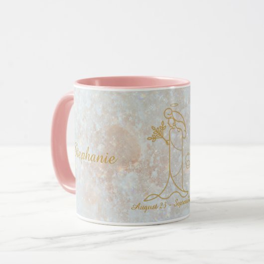 Virgo Zodiac Star Sign Celestial Monogram Glitzer Tasse (Vorderseite Links)