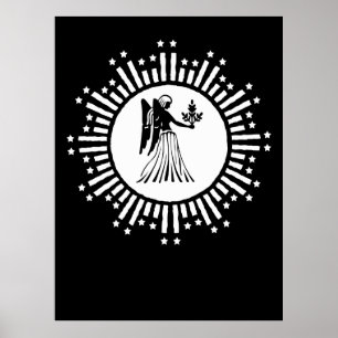 Virgo Zodiac Symbol mit Sternen & Radiant Sunburst Poster