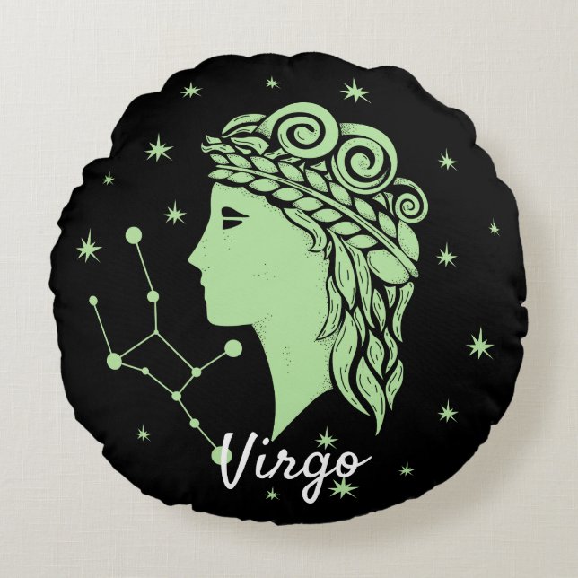 Virgo Zodiac Throw Pillow Rundes Kissen (Vorderseite)