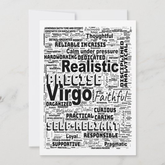 Virgo Zodiac Word Cloud Inspiration Einladung (Rückseite)