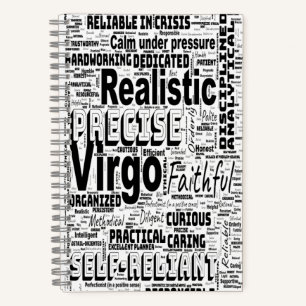 Virgo Zodiac Word Cloud Inspiration Spiral Notizblock
