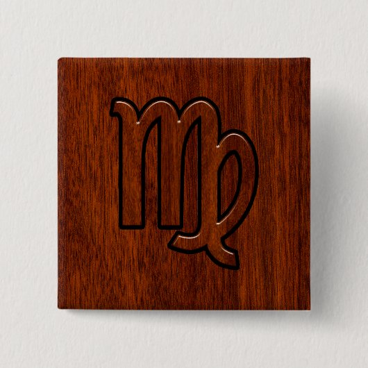 Virgo Zodiac-Zeichen im Mahogany-Stil Button (Vorderseite)