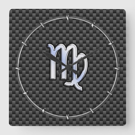 Virgo Zodiac-Zeichen Kohlenstoff-Faser drucken Quadratische Wanduhr (Vorderseite)