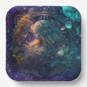 Virgo Zodiac Zeichenwasser-Farbe Design Pappteller (Vorderseite)
