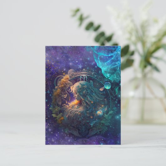 Virgo Zodiac Zeichenwasser-Farbe Design Postkarte (Stehend Vorderseite)