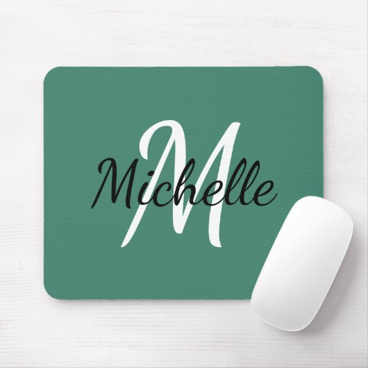 Viridian Green & White Monogram Add your name Mousepad (Mit Mouse)