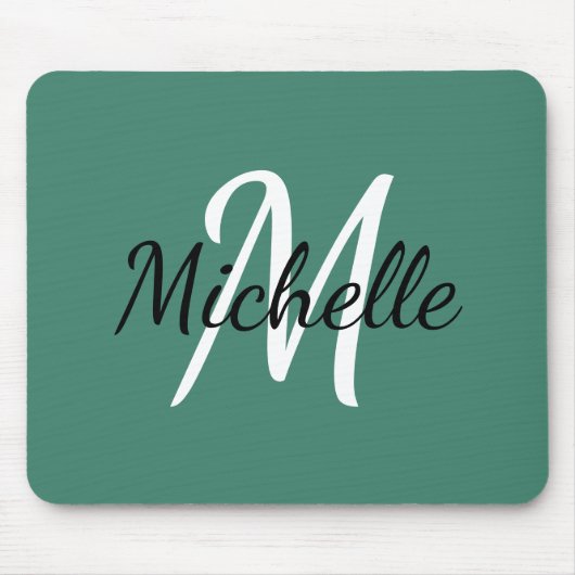 Viridian Green & White Monogram Add your name Mousepad (Vorne)