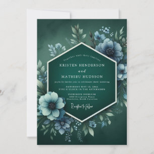 Viridian neblige Anemonen-Hochzeit Einladung