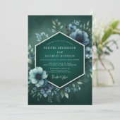 Viridian neblige Anemonen-Hochzeit Einladung (Stehend Vorderseite)