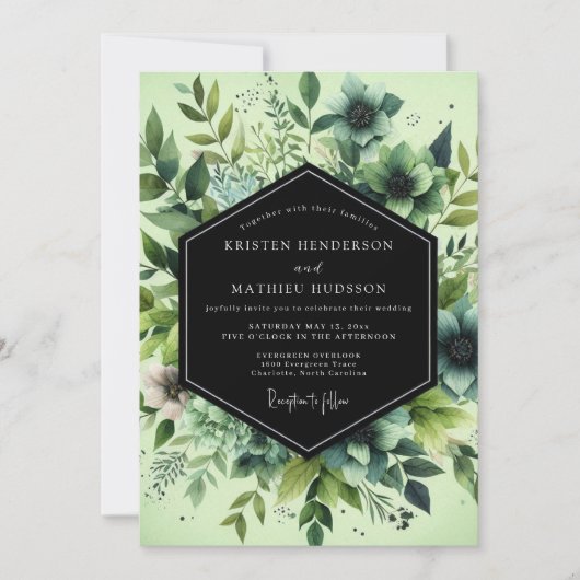 Viridian Painted Flora Wedding Einladung (Vorderseite)