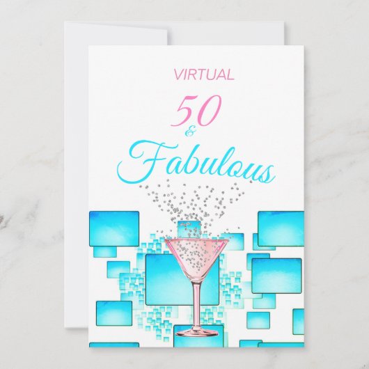 Virtual 50 und fabelhaftes, modernes Cocktail-Part Einladung (Vorderseite)