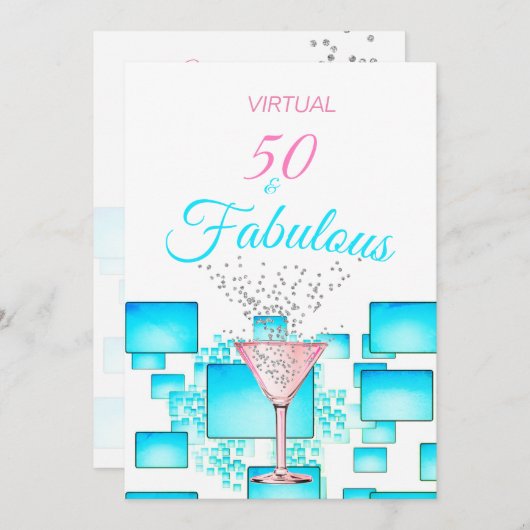 Virtual 50 und fabelhaftes, modernes Cocktail-Part Einladung (Vorne/Hinten)