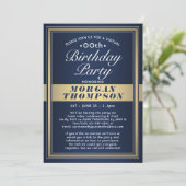 Virtual Any Birthday Navy Blue Gold & White Party Einladung (Stehend Vorderseite)