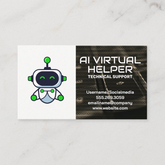Virtual Assistant | Niedliches Robot-Logo Visitenkarte (Vorderseite)