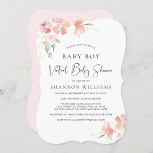 Virtual Baby Boy Dusche Pink Floral Watercolor Einladung