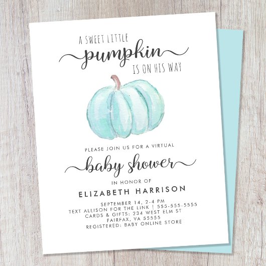 Virtual Baby Boy Shower Blue Pumpkin Einladung