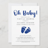 Virtual Baby Boy Shower Navy Blue Feet Einladung (Vorderseite)