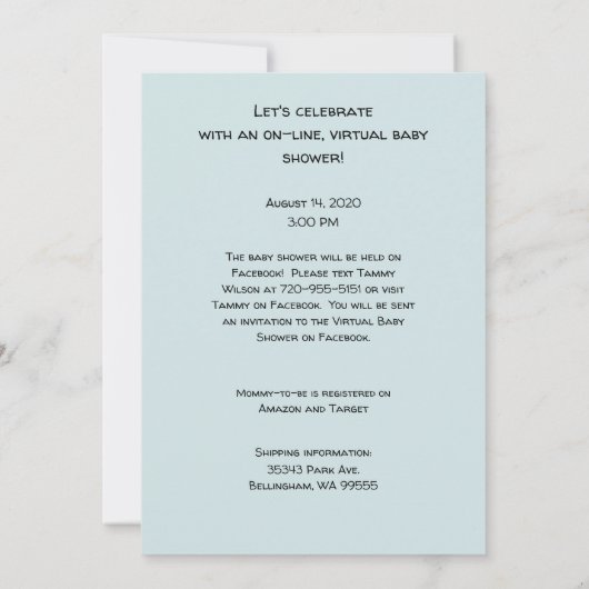 Virtual Baby-Duschbär für Jungen oder Mädchen Save The Date (Rückseite)