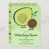 Virtual Baby Dusche Avocado und Pit Cartoon Einladung (Vorne/Hinten)