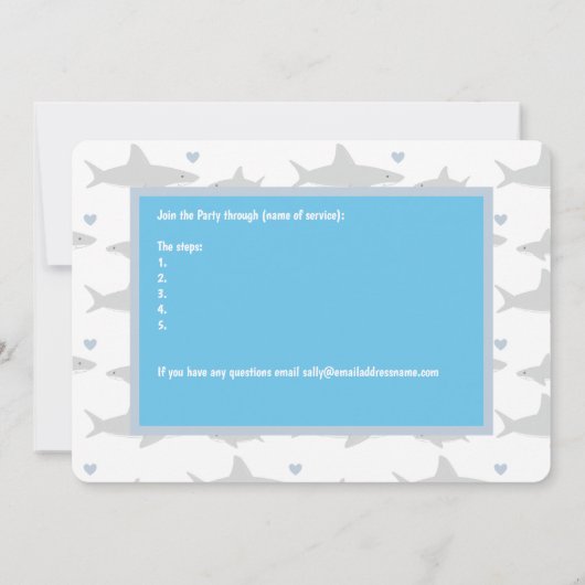 Virtual Baby Dusche Blue Ocean Shark Cartoon Einladung (Rückseite)