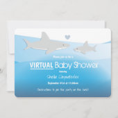 Virtual Baby Dusche Blue Ocean Shark Cartoon Einladung (Vorderseite)