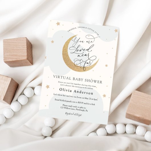 Virtual Baby Dusche Blue Twinkle Star und Mond Einladung