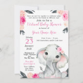 Virtual Baby Dusche Elephant Pink Roses Girl Card Einladung (Vorderseite)