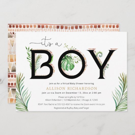 Virtual Baby Dusche Es ist ein Junge Safari Dschun Einladung (Vorne/Hinten)