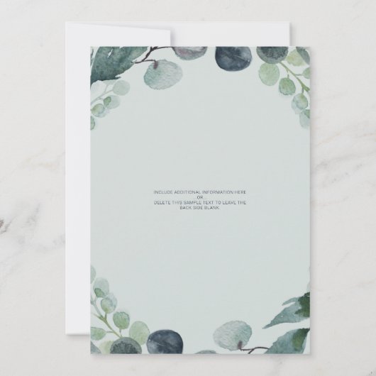 Virtual Baby Dusche Eucalyptus Sage Blue Einladung (Rückseite)