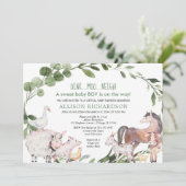 Virtual Baby Dusche Farm Barnyard Tier Junge Einladung (Stehend Vorderseite)