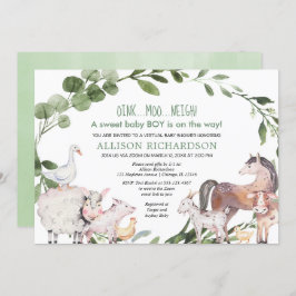 Virtual Baby Dusche Farm Barnyard Tier Junge Einladung