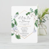 Virtual Baby Dusche Frühling blühender Goldjunge Einladung (Stehend Vorderseite)