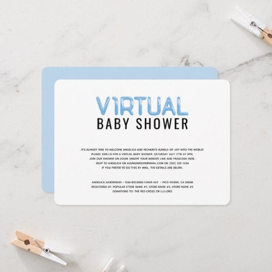 Virtual Baby Dusche für Boy Blue White Einladung (Vorderseite/Rückseite Beispiel)