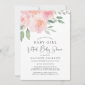 Virtual Baby Dusche Girl Pink Floral Wasserfarbe Einladung (Vorderseite)