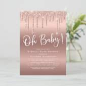 Virtual Baby Dusche Glitzer Tropfen Rose Gold Einladung (Stehend Vorderseite)