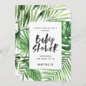 Virtual-Baby-Dusche mit tropischer Palmblattschrif Save The Date (Vorne/Hinten)
