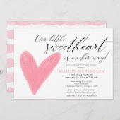 Virtual Baby Dusche Moderne Valentine rosa Weiß Einladung (Vorne/Hinten)