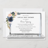 Virtual Baby Dusche Notebook Navy & Blush Blume Einladung (Vorderseite)