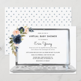 Virtual Baby Dusche Notebook Navy & Blush Blume Einladung