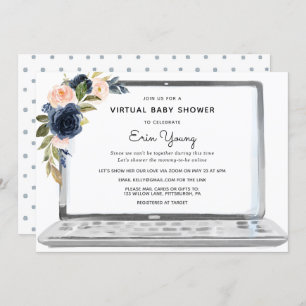 Virtual Baby Dusche Notebook Navy & Blush Blume Einladung