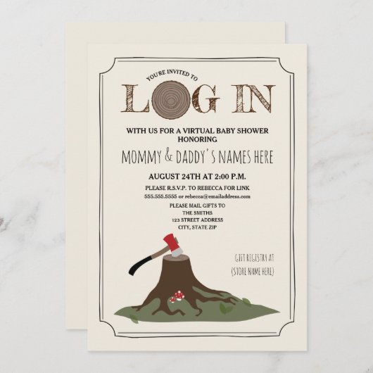 Virtual Baby-Dusche per E-Mail Anmeldung in Baumst Einladung (Vorne/Hinten)