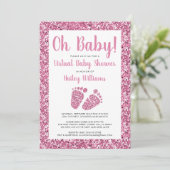 Virtual Baby Dusche Rosa Glitzer Einladung (Stehend Vorderseite)