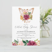 Virtual Baby Dusche Schmetterling blush Bordeaux M Einladung (Stehend Vorderseite)