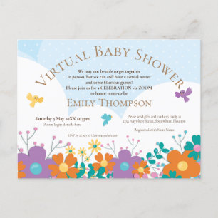 Virtual Baby Dusche Simplistic Florals Birds Einladungspostkarte