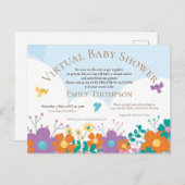 Virtual Baby Dusche Simplistic Florals Birds Einladungspostkarte (Vorne/Hinten)