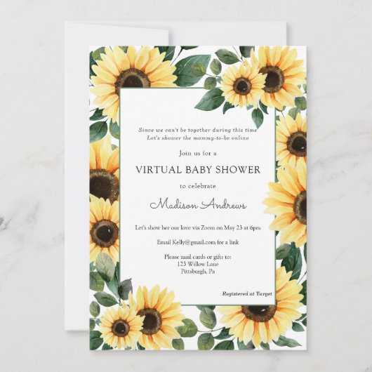 Virtual Baby Dusche Sonnenblume Einladung (Vorderseite)